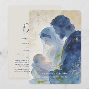 Elegante Blauwe Heilige Familie Christelijke Doop  Kaart