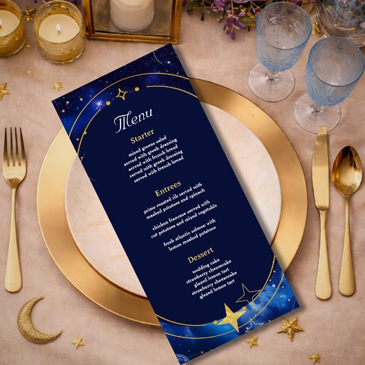 Elegante blauwe hemelse bruiloft menu