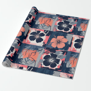 Elegante Blauwe Hibiscus Bloemmotief (7) Cadeaupapier