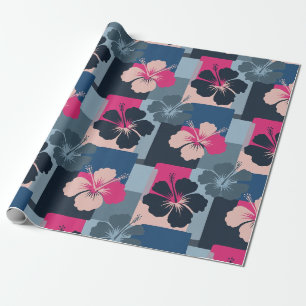 Elegante Blauwe Hibiscus Bloempatroon (13) Cadeaupapier
