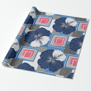 Elegante Blauwe Hibiscus Bloempatroon (3) Cadeaupapier