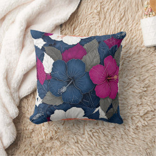Elegante Blauwe Hibiscus Bloempatroon (3) Kussen