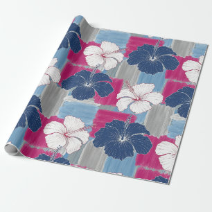 Elegante Blauwe Hibiscus Bloempatroon (5) Cadeaupapier