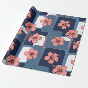 Elegante Blauwe Hibiscus Bloempatroon (8) Cadeaupapier