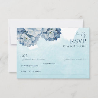 Elegante Blauwe Hortensia Aquarel RSVP Kaart