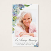 Elegante Blauwe Hortensia Bloemen Foto Rouwkaart Visitekaartje (Voorkant)