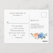 Elegante Blauwe Hortensia Blush Rozen Trouw RSVP Briefkaart (Achterkant)