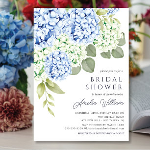 Elegante blauwe hortensia bruidsborrel uitnodiging