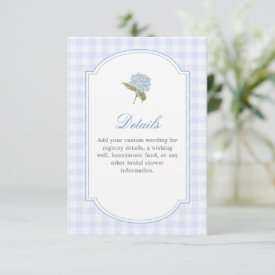 Elegante Blauwe Hortensia Bruidsdouche Details Informatiekaartje