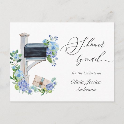 Elegante blauwe hortensia bruidsdouche per post briefkaart (Voorkant)