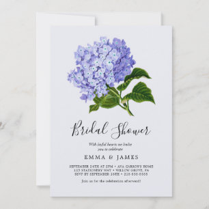 Elegante Blauwe Hortensia Bruidsfeest Uitnodiging