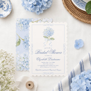 Elegante Blauwe Hortensia Bruidsfeest Uitnodiging