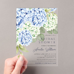 Elegante blauwe hortensia bruidsfeest uitnodiging acryl uitnodigingen