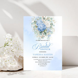 Elegante Blauwe Hortensia Bruiloftsfeest Uitnodigi Kaart