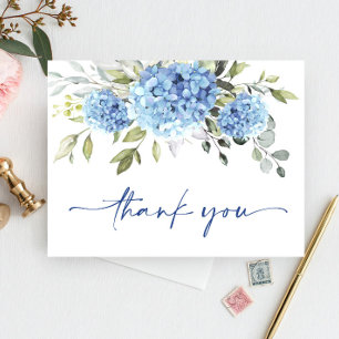 Elegante Blauwe Hortensia Eucalyptus Bloem Bedankt Briefkaart