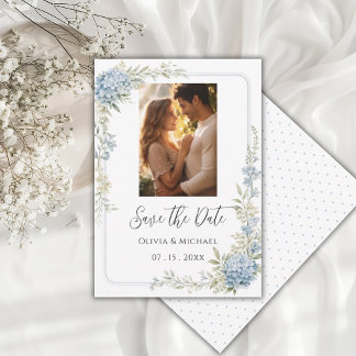 Elegante Blauwe Hortensia Foto Save the Date