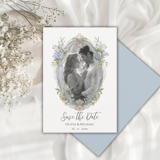 Elegante Blauwe Hortensia Frame Foto Bewaar de Dat Save The Date