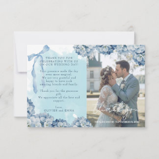 Elegante Blauwe Hortensia Huwelijks Dankkaart RSVP Kaartje
