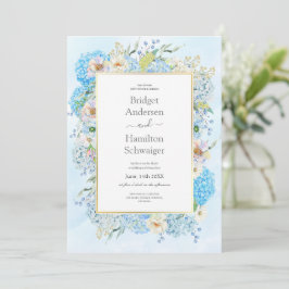 Elegante Blauwe Hortensia Huwelijksuitnodiging Save The Date