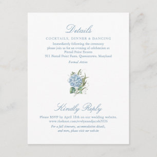 Elegante blauwe hortensia monogram bijlage kaart