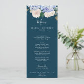 Elegante blauwe hortensia | Navy Wedding Dinner Me Menu (Staand voorkant)