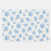 Elegante blauwe hortensia patroon grijze streep  inpakpapier vel (Voorkant)