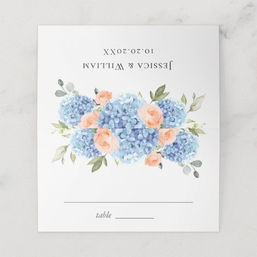 Elegante Blauwe Hortensia Roze Blush Rozen (Buitenkant ongevouwen)