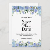 Elegante Blauwe Hortensia Save The Date (Voorkant / Achterkant)