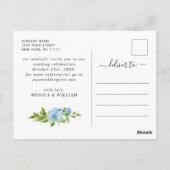 Elegante Blauwe Hortensia Trouw Save The Date Briefkaart (Achterkant)