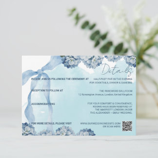 Elegante Blauwe Hortensia Watercolor Details Kaart