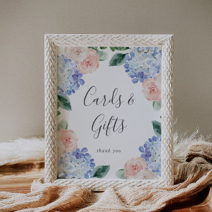Elegante Blauwe Hortensia Witte Kaarten en Cadeaus Poster