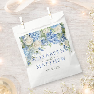 Elegante Blauwe Hortensia Witte Rozen Bloemige Bru Bedankzakje