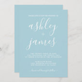 Elegante Blauwe Huwelijksaankondiging met Kalligra Kaart (Voorkant / Achterkant)