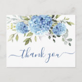 Elegante Blauwe Hydrangea Eucalyptus Bloem Dank u Briefkaart (Voorkant)