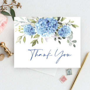 Elegante Blauwe Hydrangea Eucalyptus Bloem Dank u Briefkaart