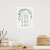 Elegante Blauwe Hydrangea Wedding Zitting Grafiek Poster (Keuken)