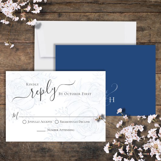 Elegante Blauwe Kalligrafie Ampersand Gast RSVP