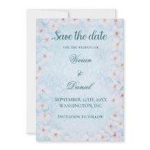 Elegante blauwe kersenbloesem Save the Date Weddin