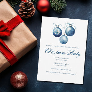 Elegante Blauwe Kerst Ornamenten Bedrijfsfeest Kaart