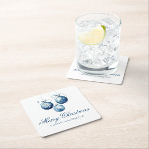 Elegante Blauwe Kerst Ornamenten Bedrijfsfeest Vierkante Kartonnen Onderzetter