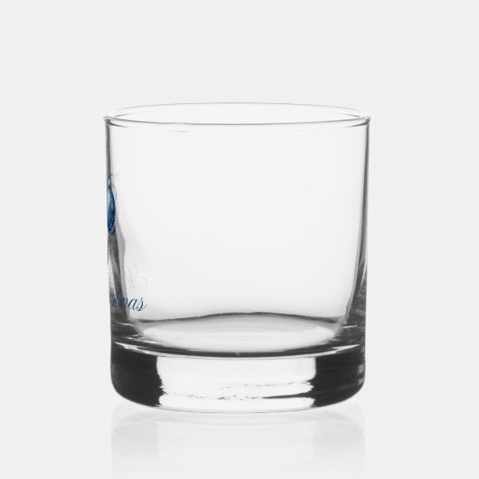 Elegante Blauwe Kerst Ornamenten Bedrijfsfeest Whisky Glas (Links)