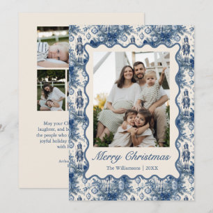 Elegante Blauwe Kerst Toile Notenkraker 5 foto's Feestdagenkaart