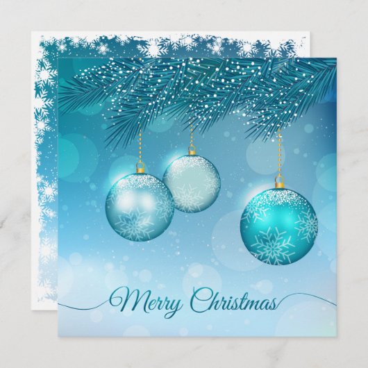 Elegante blauwe kerstbal uitnodiging (Voorkant / Achterkant)