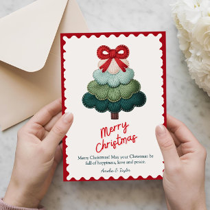 Elegante blauwe kerstboom gepersonaliseerd feestdagenkaart