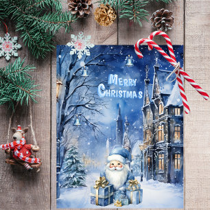 Elegante blauwe Kerstman Winter Wonderland Kerstmi Notitiekaartje