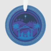 Elegante blauwe kerststal ornament (voorkant)