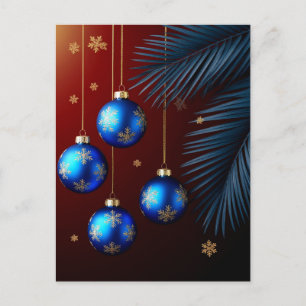 Elegante Blauwe Kerstversieringen Feestdagenkaart