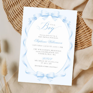 Elegante Blauwe Kolibrie Strik Jongens Baby Shower Kaart