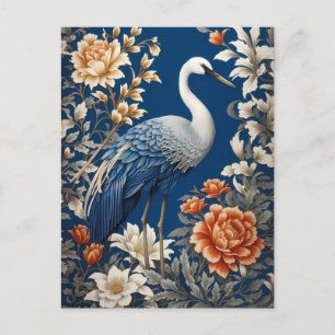 Elegante blauwe kraan William Morris Geïnspireerd Briefkaart