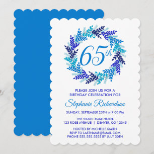 Elegante Blauwe Krans 65e Verjaardag Kaart